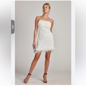 12th Tribe Priscilla White Sequin mini Dress with feather trim medium